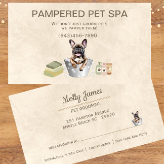 French Bulldog Pet Groomer Appointment Business Card
