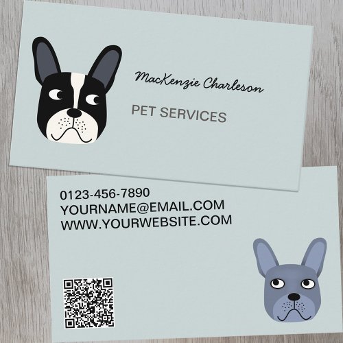 French Bulldog Pet Services QR Code Business Card