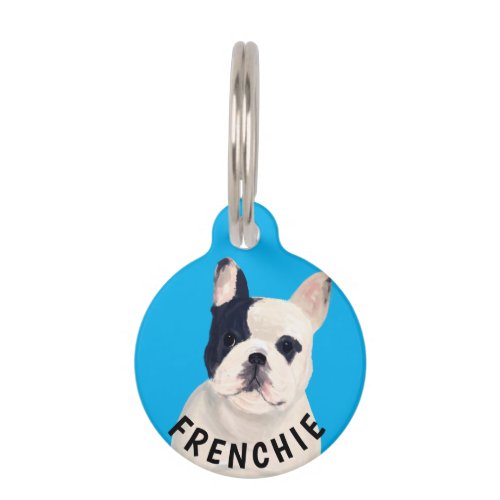 FRENCH BULLDOG PHOTO NAME PET TAG Custom BLUE