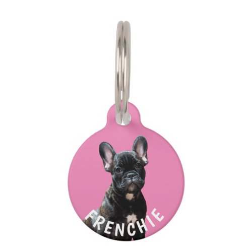 FRENCH BULLDOG PHOTO NAME PET TAG Custom PINK