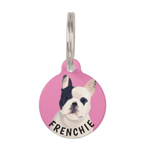 FRENCH BULLDOG PHOTO NAME PET TAG Custom PINK