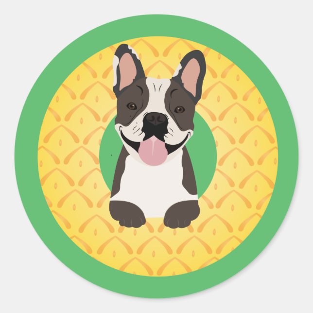 French Bulldog Pineapple Fruit Classic Round Sticker (Front)