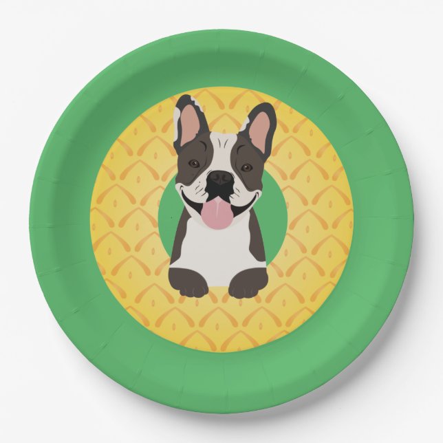 French Bulldog Pineapple Fruit Paper Plates (Front)