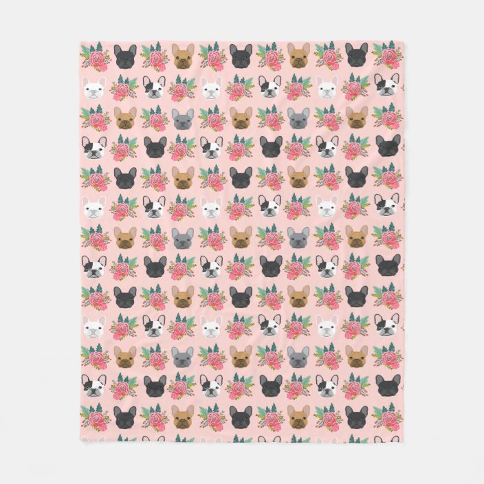 French Bulldog Pink Florals Fleece Blanket Zazzle Com