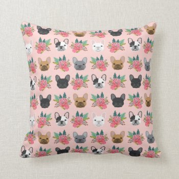French Bulldog Pink Florals Throw Pillow by FriendlyPets at Zazzle