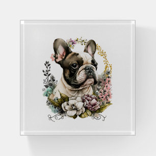 French Bulldog Pink Flowers Paperweight