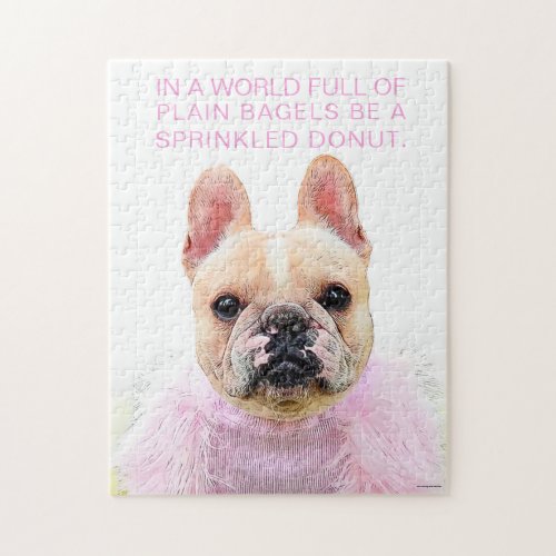 French Bulldog Pink Glam Inspirational Donut Quote Jigsaw Puzzle