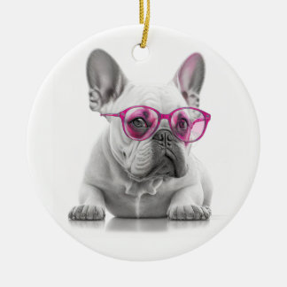 French Bulldog pink glasses Ceramic Decoration