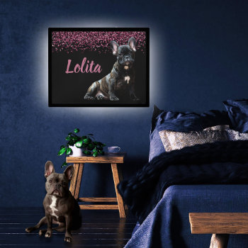 French Bulldog Pink Glitter Black  Led Sign by InkSpace at Zazzle