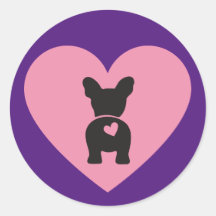 French Bulldog Pink Heart on Purple Background