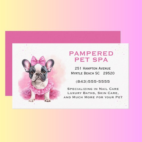 French Bulldog Pink Pet Groomer Spa  Business Card