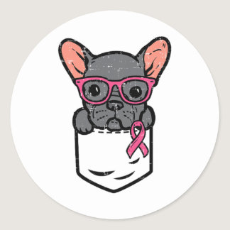 French Bulldog Pink Ribbon Breast Cancer Awareness Classic Round Sticker