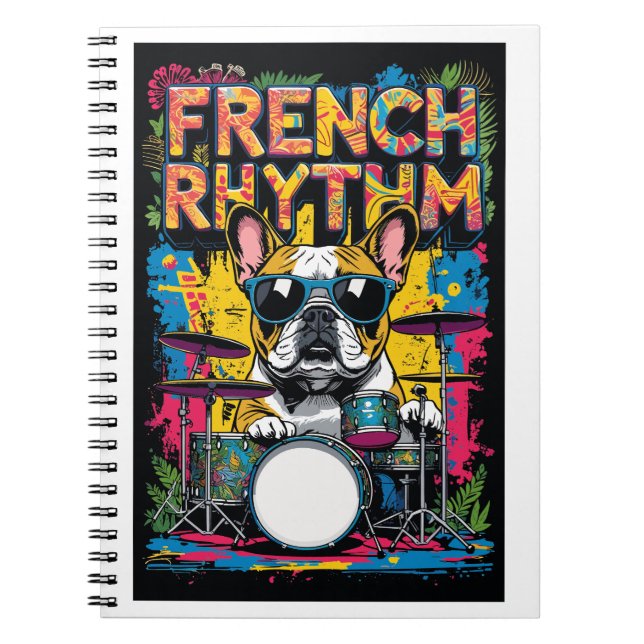 French Bulldog Playing Drums Notebook (Front)