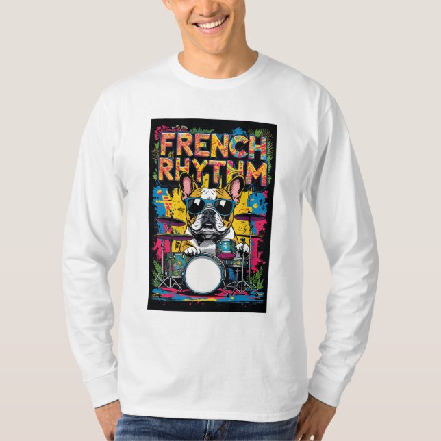 French Bulldog Playing Drums T-Shirt (Front)