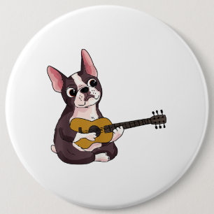 French Bulldog Playing Guitar Funny Guitarist Button