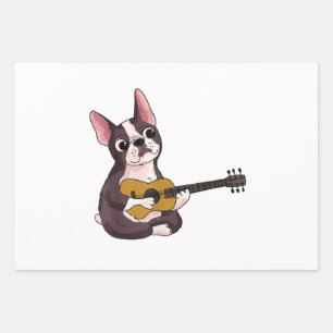 French Bulldog Playing Guitar Funny Guitarist Wrapping Paper Sheets
