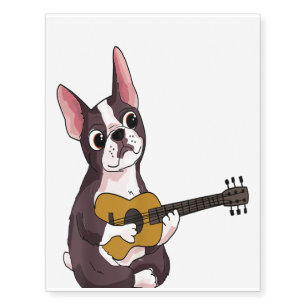 French Bulldog Playing Guitar Temporary Tattoos