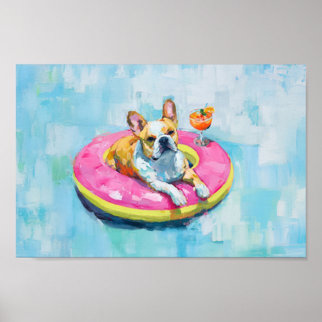 French Bulldog Pool Float Art Print: Summer Dog  Poster (Front)