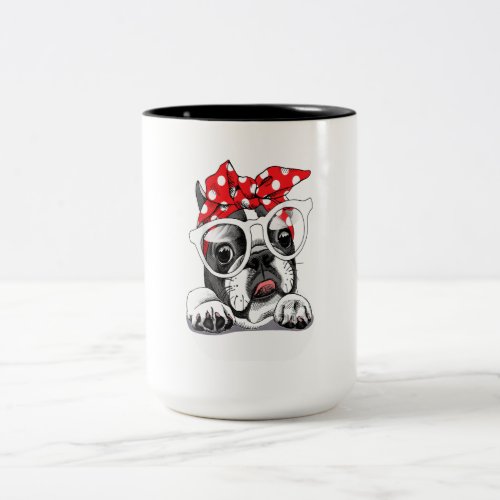 French Bulldog Portrait In A Headband Gift Two_Tone Coffee Mug