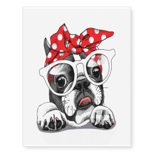 French Bulldog Portrait In A Headband Temporary Tattoos