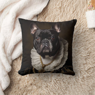 French Bulldog Portrait Renaissance Funny Pet Mom  Throw Pillow