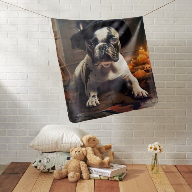French Bulldog Pumpkins Halloween Scary Baby Blanket (In Situ)