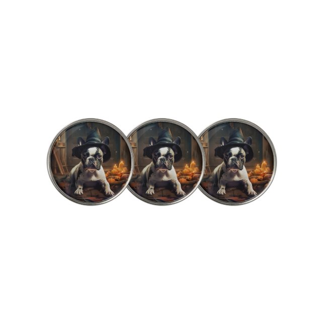 French Bulldog Pumpkins Halloween Scary Golf Ball Marker (3 Up)