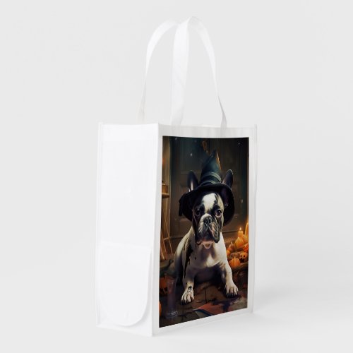 French Bulldog Pumpkins Halloween Scary Grocery Bag