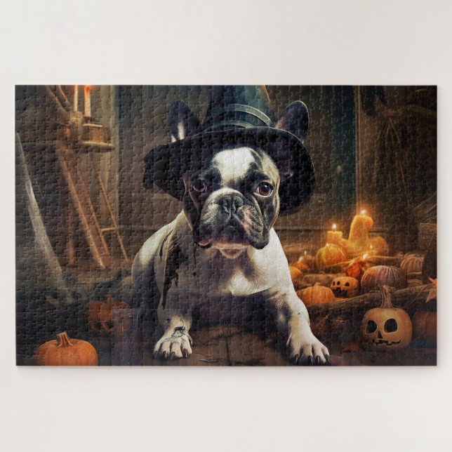 French Bulldog Pumpkins Halloween Scary Jigsaw Puzzle (Horizontal)