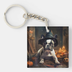 French Bulldog Pumpkins Halloween Scary Keychain