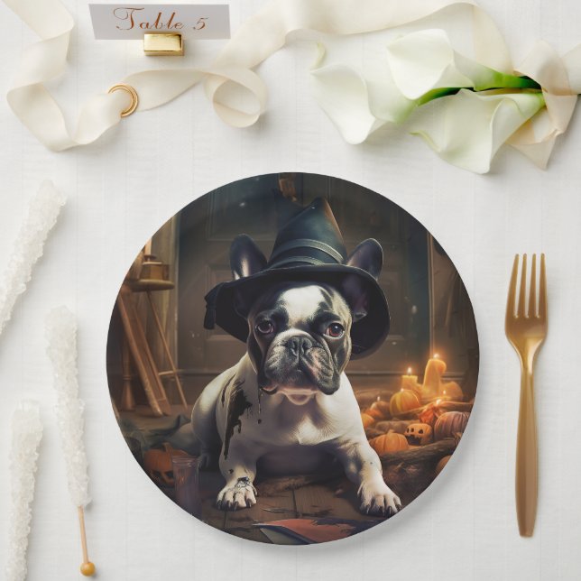 French Bulldog Pumpkins Halloween Scary Paper Plates (Wedding)