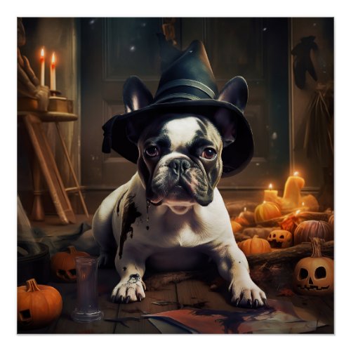 French Bulldog Pumpkins Halloween Scary Poster