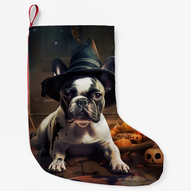 French Bulldog Pumpkins Halloween Scary Small Christmas Stocking (Front)