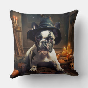 French Bulldog Pumpkins Halloween Scary Throw Pillow