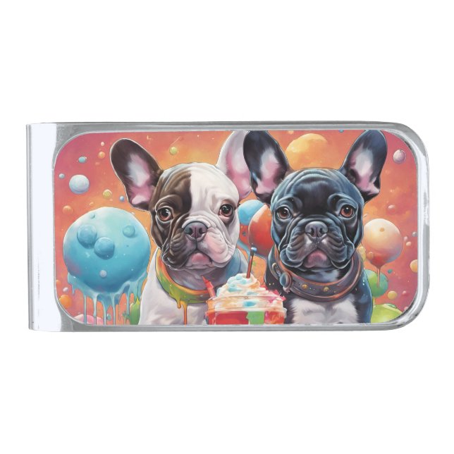 French Bulldog Puppies , Milkshake Silver Finish Money Clip (Front)