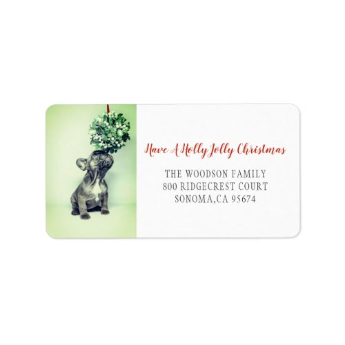 French Bulldog Puppy And Mistletoe Holiday  Label