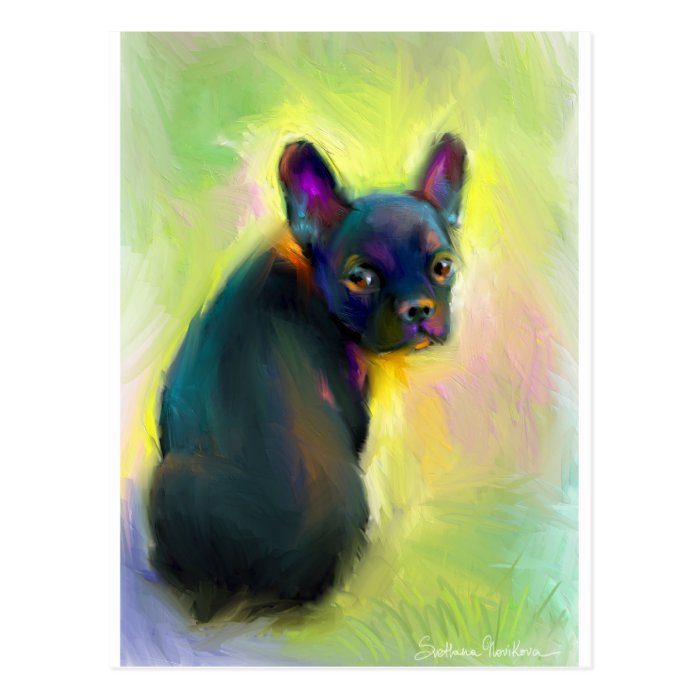 French bulldog puppy art postcard