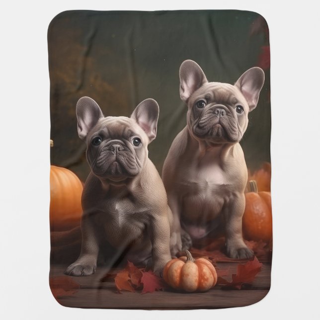 French Bulldog Puppy Autumn Delight Pumpkin Baby Blanket (Front)