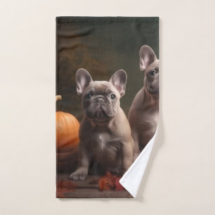 French Bulldog Puppy Autumn Delight Pumpkin Bath Towel Set
