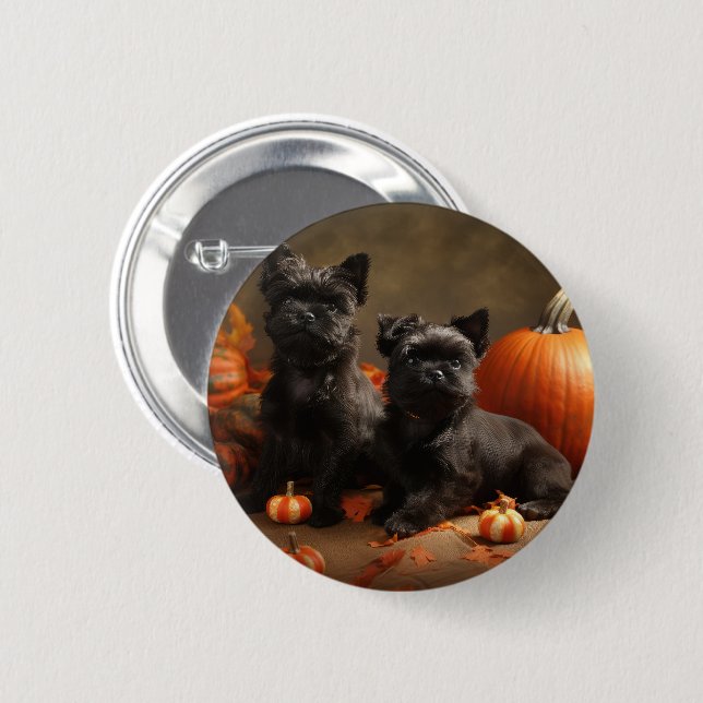 French Bulldog Puppy Autumn Delight Pumpkin Button (Front & Back)