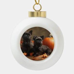 French Bulldog Puppy Autumn Delight Pumpkin Ceramic Ball Christmas Ornament
