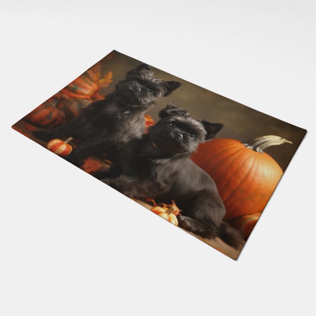 French Bulldog Puppy Autumn Delight Pumpkin Doormat (Angled)