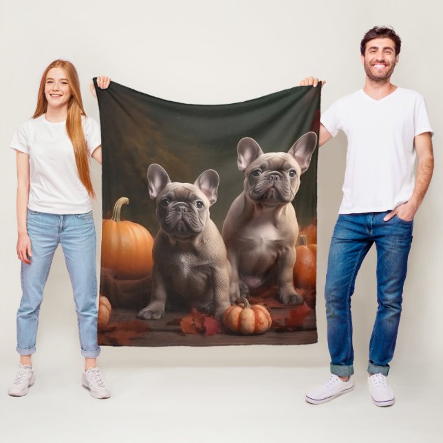 French Bulldog Puppy Autumn Delight Pumpkin Fleece Blanket (In Situ)