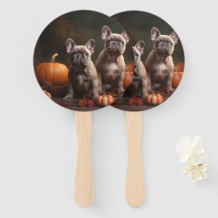 French Bulldog Puppy Autumn Delight Pumpkin Hand Fan