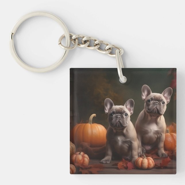 French Bulldog Puppy Autumn Delight Pumpkin Keychain (Front)