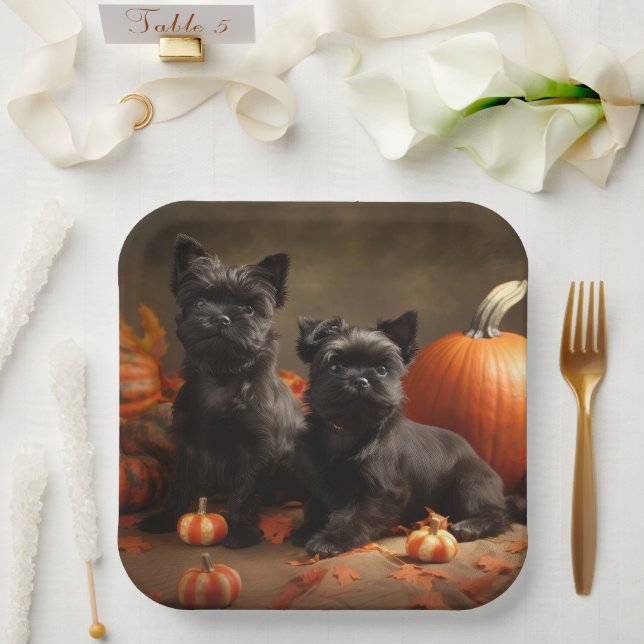 French Bulldog Puppy Autumn Delight Pumpkin Paper Plates (Wedding)