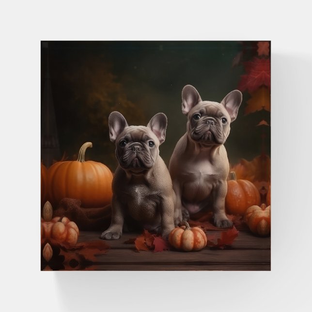 French Bulldog Puppy Autumn Delight Pumpkin Paperweight (Front)