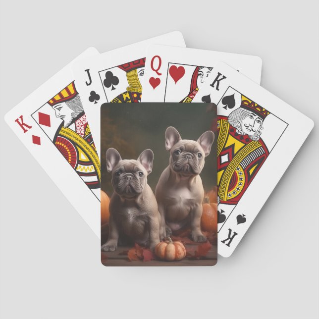 French Bulldog Puppy Autumn Delight Pumpkin Poker Cards (Back)