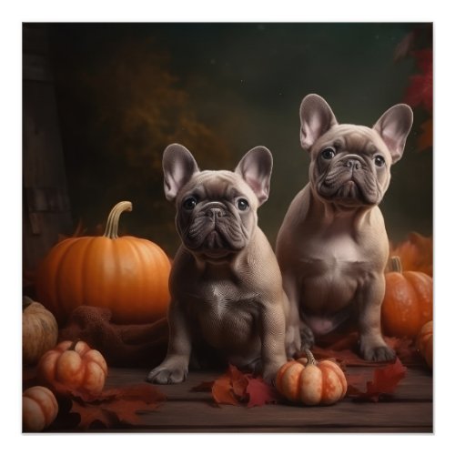 French Bulldog Puppy Autumn Delight Pumpkin Poster