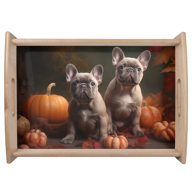 French Bulldog Puppy Autumn Delight Pumpkin Serving Tray (Front)